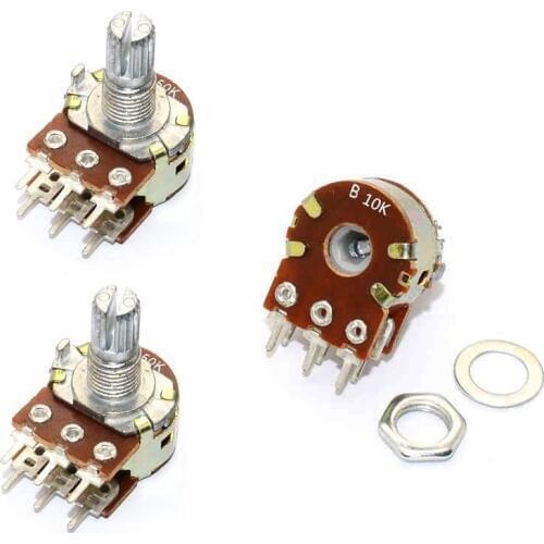 10PCS B10K Dual Stereo Potentiometer Pots Shaft S 15mm 6Pin