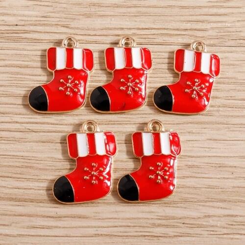 10pcs 16*19mm Snow Shoe Charms Enamel Christmas Boots Charms Pendants for Jewelry Making Handmade DIY Necklaces Earrings Crafts