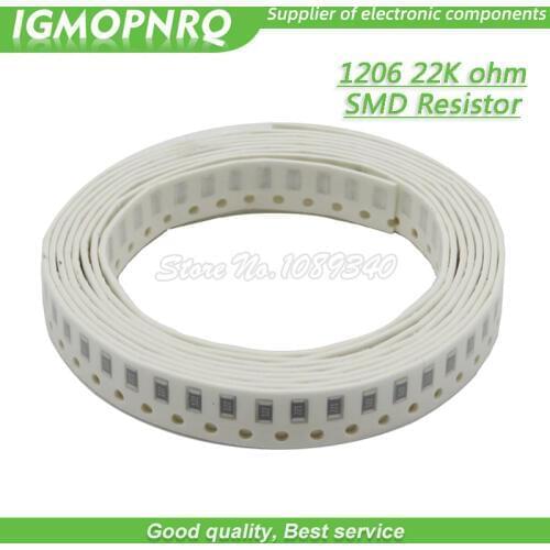 100PCS 1206 SMD Resistor 1% resistance 22K ohm chip resistor 0.25W 1/4W 223 IGMOPNRQ