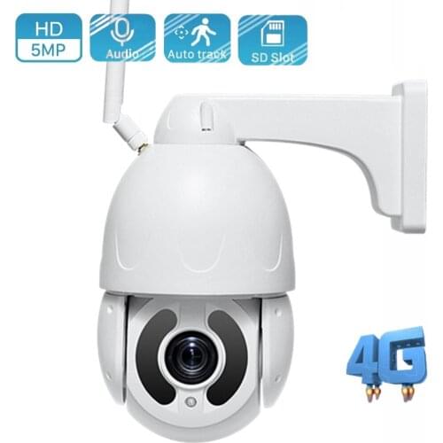 4G SIM Card IP Camera 5MP PTZ 20X Zoom Auto Focus 4.7-94mm Lens Auto Tracking IR H.265 Human Detect Audio P2P CCTV Camera Camhi