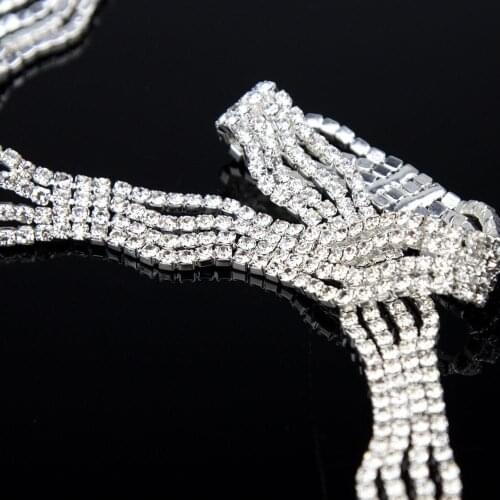 5Yards Bridal Wedding Silver Golden Rhinestones Chain Applique Craft Diamante Applique Accessories