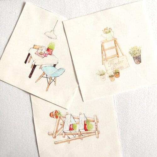 18*18cm 6pcs Leisurely Life Hand Dyed Painting Hand Dyed Handmade DIY Patchwork Digital Printing Canvas Canvas Fabric Piece Warp