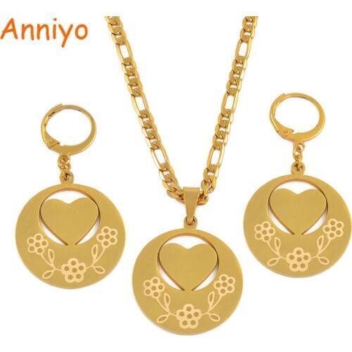 Anniyo Round Pendant Necklaces and Earrings With Heart for Women Fashion Jewelry Australia New Zealand Party Gifts #026721