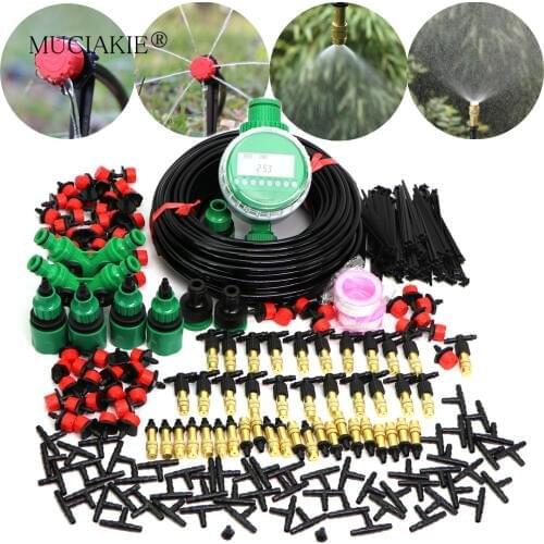 MUCIAKIE 10M-50M Automatic Garden Watering Drip Misting Kits Adjustable Nozzle Spray with Water Timer Control for Part Kits