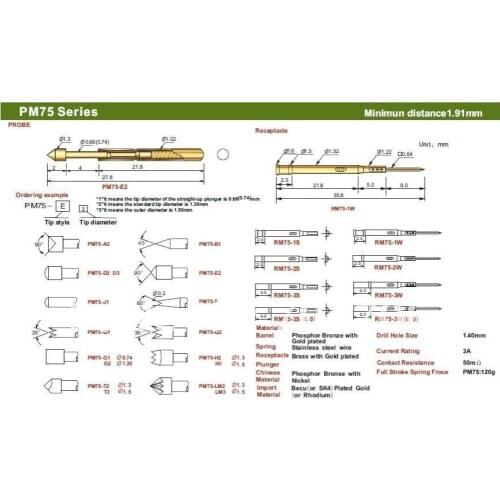FREE SHIPPING 100PCS/LOT PM75-Q1 27.8MM TWO PART SPRING TEST PROBES POGO PIN FOR PCB