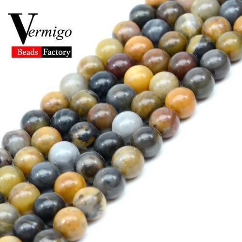 Natural Stone Beads Wood Petrified Jaspers Loose Round Beads For Jewelry Making 6 8 10mm Diy Bracelet Necklace Spacer Pearls