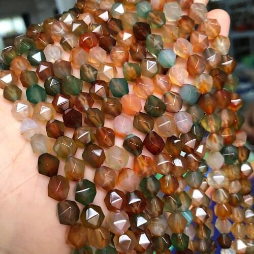 Natural Faceted Colorful Peacock Agates Stone Beads Loose Spacer Beads For Making Jewelry DIY Bracelet Necklace 15"inch 6/8/10MM