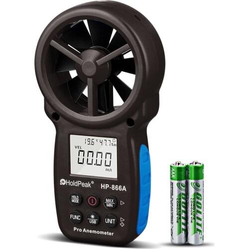 HoldPeak HP-866A/HP-866B/866B-APP Digital Anemometer Wind Speed Meter Measures Wind Temperature Wind flow with Data Hold & USB