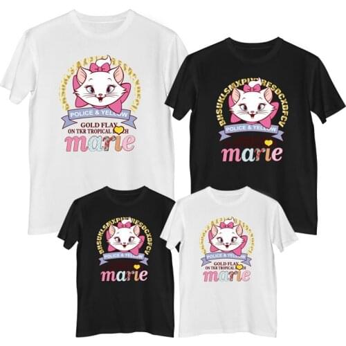 Disney The Aristocats Marie Cat T-shirt Comfortable 100% cotton Fashion Woman T-shirts Clothes girl matching clothes sets Tops