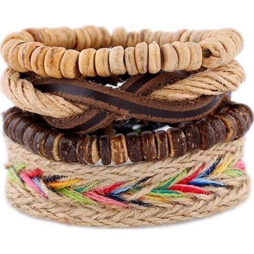 DIY Suit European and American Style Genuine Leather Braided Bracelet Exotic Hand-woven Multi-layer Wrap Bracelets Beads Jewelry