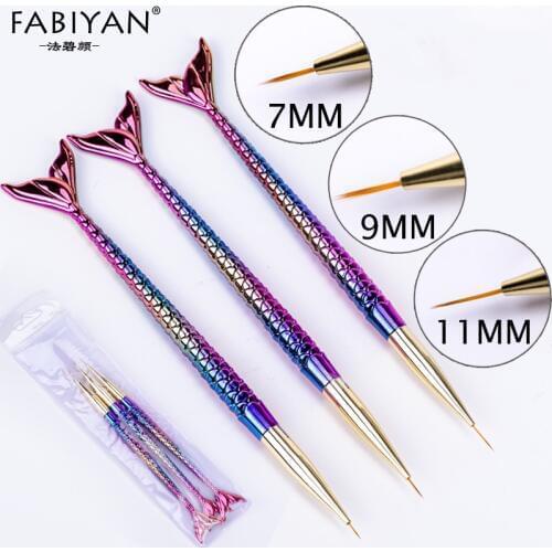Nail Art Brush Liner Line Stripe Fish Tail Gradient Pen Design Tip Painting Drawing Manicure Acrylic UV Gel Polish Tool 7/9/11mm