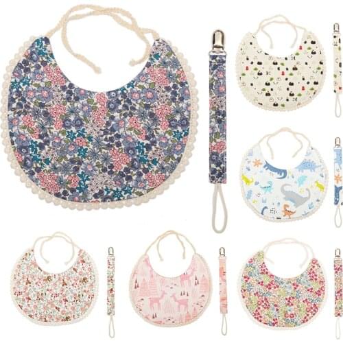 Baby Saliva Towel Newborn Printing Bibs Cotton Pacifier Clip Double-Side Burp Cloths Baby Feeding Accessory Infant Nipple Holder