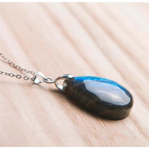 Precious Strong Blue Lights Natural Labradorite Gems Stone Crystal Water Drop Bead Necklace Charm Pendant
