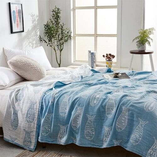 Cotton Gauze Towel Muslin Blanket Soft Throw Plaid For Adults Kids On The/Bed/Sofa/Plane/Travel Air-conditioning Bedspread