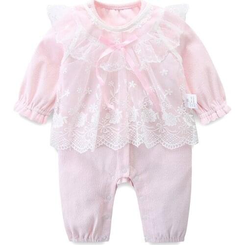 Newborn Infant Girls Clothes Set Lace Peter Pan Collar Rompers+Lace Outwear Girls Jumpsuit 0-2Y