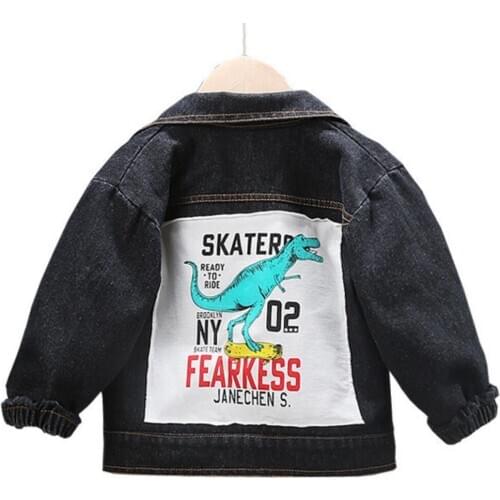 Boys And Girls Baby Cartoon Dinosaur Cowboy Coat Childrens Clothing Spring Autumn Denim Jacket 1-4 Years Old