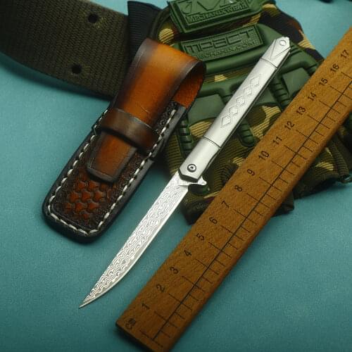 VG10 Damascus small magic pen folding knife titanium alloy bearing knife multifunctional outdoor portable mini knife fruit knife