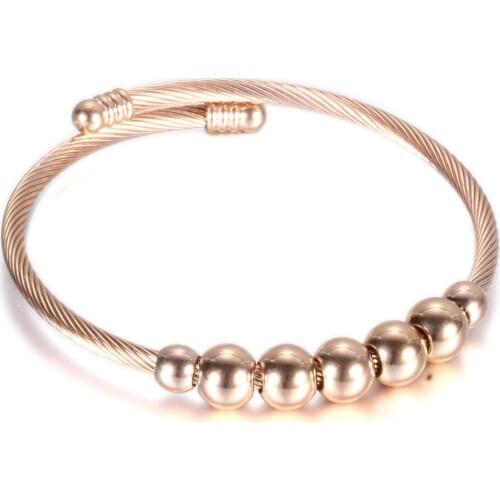 Fashion Stainless steel Cable Wire Cuff Bangle Women Beads Charm Adjustable Opening Bracelets Bangles Jewelry Wholesale