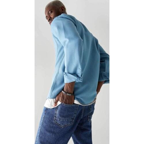 DeFacto Spring Man Shirts Slim Fit Long Sleeve Pocket Shirt Woven Top New-T2066AZ21SP