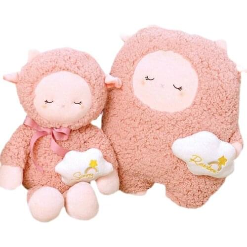 Soft Pink Sleeping Lamb Plushie Super Cute Rainbow Cloud Decor Stuffed Cartoon Animals Sheep Nap Pillow For Kids School Birthday