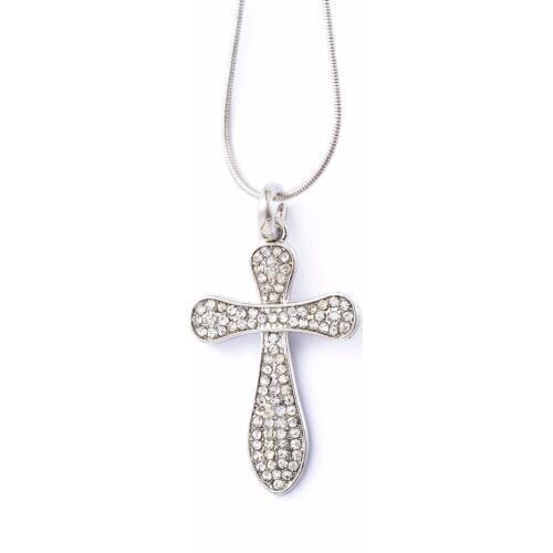 2020 New Trendy Alloy Silver Color Full Crystal Cross Pendant Necklace Male Maxi Statement Necklace Jewelry Gift