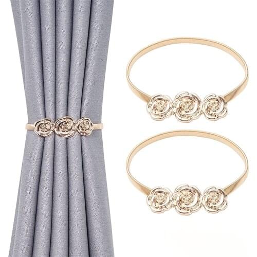 2021 New Elastic Spring Adjust Length Curtain Buckle Rose Type Holdback Rods Ring Buckles Hooks Home Decoration Adjustable