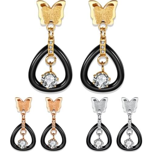2021 New Frosted Butterfly Earrings female Crystal from Swarovskis Ceramic Inlaid Zircon Stainless Steel Jewelry Fit Women