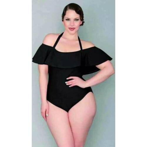 European and American New Large Size Swimwear Womens One-Piece Off-Shoulder Velvet Fabric Swimsuit Bikini Plus SIze Swimwear