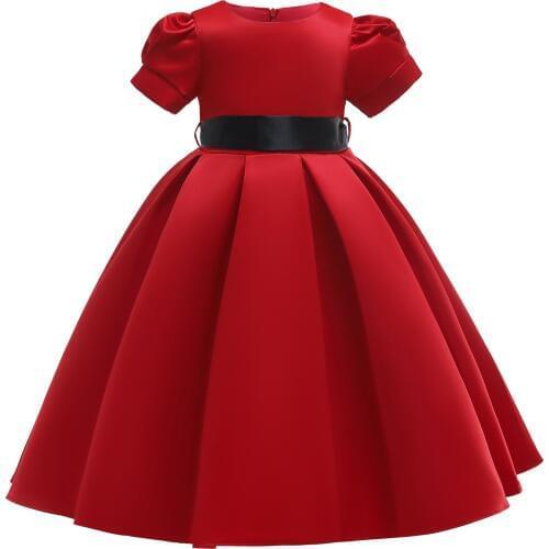 New Spot Red Kids Dress Muslim Girls Pure Colored Dresses Flower Kids Dresses Princess Dresses for girls