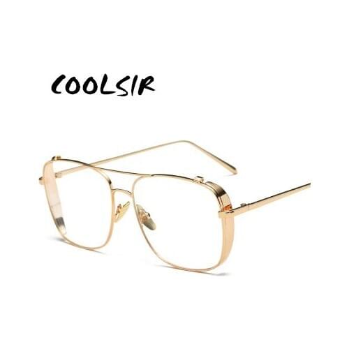 COOLSIR Retro 3 Colors Women Punk Plain Glasses Frame Brand Designer Fashion Men Square Metal Frame Clear Lens Eyeglasses