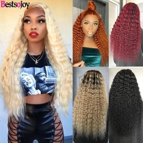 Bestsojoy 613 Blonde Curly Human Hair Wigs Ombre Lace Front Human Hair Wigs For Women Colored Burgundy Ginger Orange 8"-26" Remy