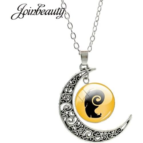 JOINBEAUTY Aries Gemini Taurus Zodiac Signs Moon Pendant Necklace Round Glass Clavicle Chain Jewelry Birthday Accessories XZ26