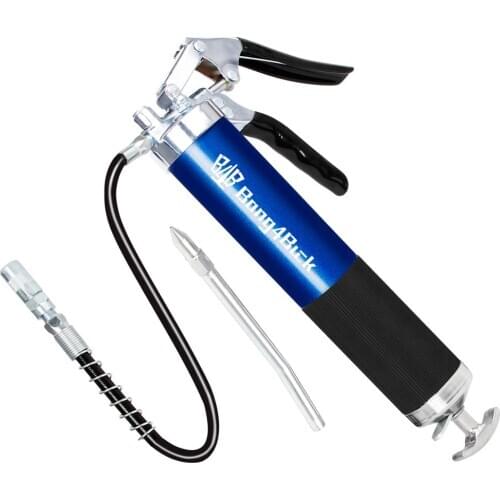 Professional Heavy Duty Pistol Grip Grease Gun 6000PSI Lubrication 14oz Anodize with 12 Inch Flex Hose