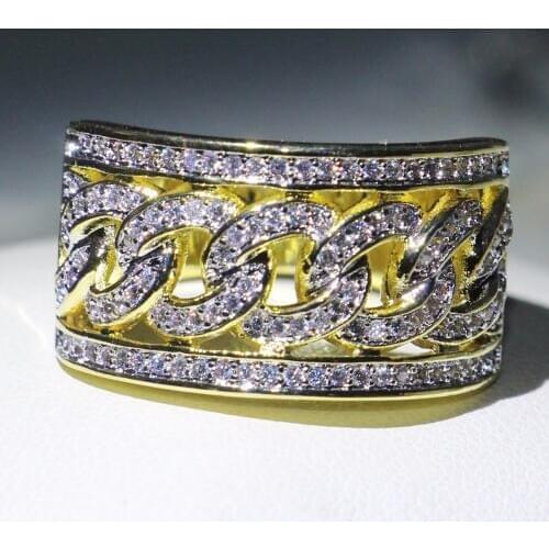 Drop Shipping Unique Luxury Jewelry Wide Ring 925 Silver&Gold Fill AAA CZ Eternity Wedding Band Chain Cross Ring For Women Gift