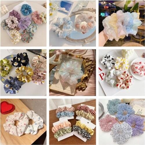 2-10pcs Rubber Hair Ties Elastic Hair Bands Girls Ponytail Holder Flowers Fruits Cloth Mesh Scrunchies Hair Accessories Headwear