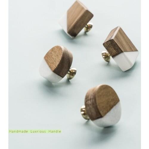 Nordic modern Cabinet Handles Brass+Wood+Marble Knobs and Pulls Minimalist Cupboard Door Wardrobe Handles drawer pulls