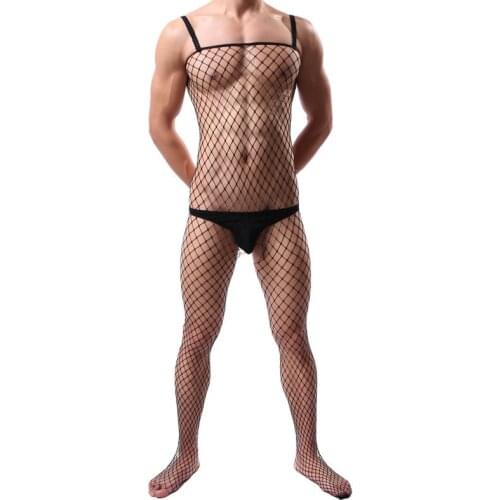 Sexy Sissy Fishnet Lingerie for Men Plus Size Male Nightwear Clothes Mesh Bodystocking Open Crotch Gay Bodysuit Body Stocking