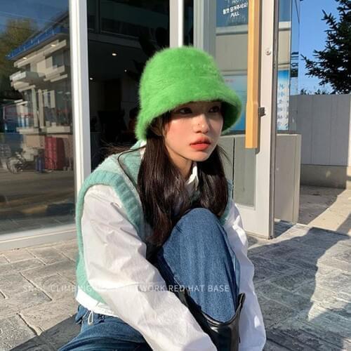 2020 Hat winter womens fashion Solid color rabbit fur hat bucket cap fishermans hat retro knitted wool Panama Beanie Hats