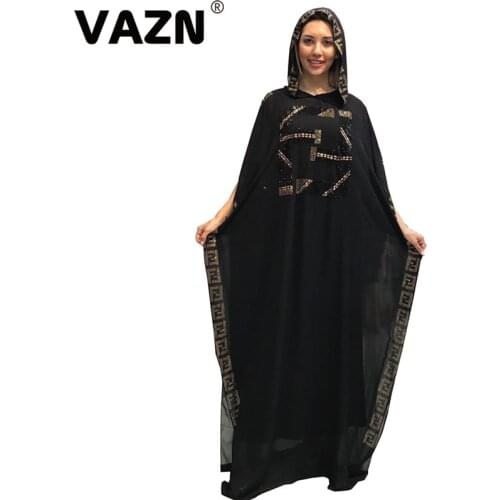 VAZN 2020 Hot Heavy Industry Sexy Club High-end Mature Fashion Full Batwing Sleeve Chiffon Women Loose Nature Maxi Dress