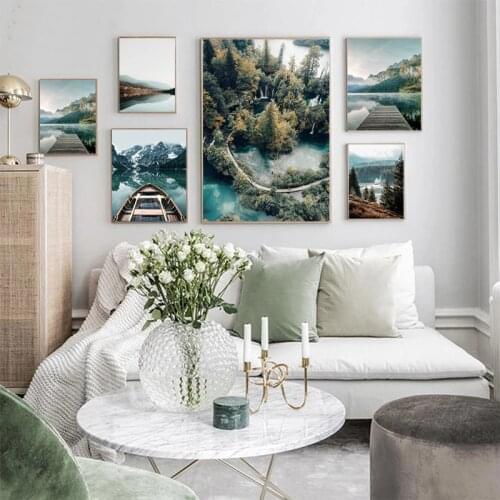 Nordic Style Modern Home Decoration Painting Landscape Lake Boat Scenery Scandinavian Wall Natural Landscape Art Painting