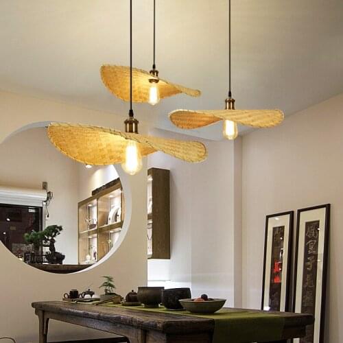 Modern Handmade Pendant Lights Japanese Style Woven Chandeliers Dining Room Kitchen Decor Lamps Living Room Bamboo Light Fixture