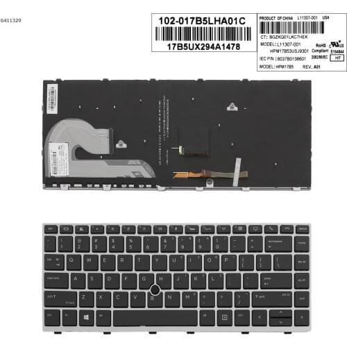 US QWERTY New Replacement Keyboard for HP EliteBook 840 G5 846 G5 745 G5 Laptop Silver Frame Black Key with Backlit & Pointer