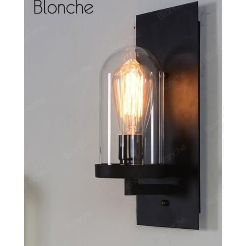 Vintage Wall Lamp Black Industrial Wall Light Glass Sconce for Home Indoor Bedside Lamp Stairs Bedroom Loft Decor Light Fixtures