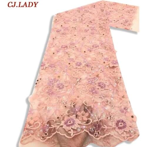 High Quality African Tulle Lace Fabrics With Sequins Embroidery Nigerian Lace Fabric by 5yards 2021 For Party Wedding Dress A04