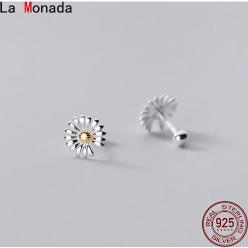 La Monada Women Stud Earrings Korean 925 Sterling Silver Earrings For Women Jewelry Daisy Flower Womens Earrings Stylish Screw