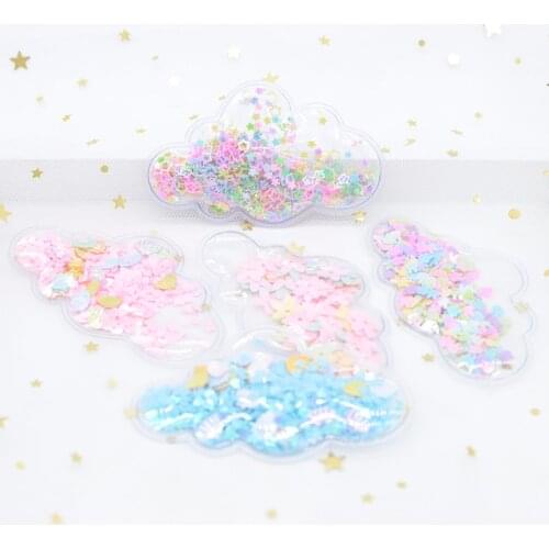10Pcs 78*48mm Filling Shake Sequin Applique Cloud Patches for DIY Cake Topper Hat Sticker Headwear Hair Clips Decor H08