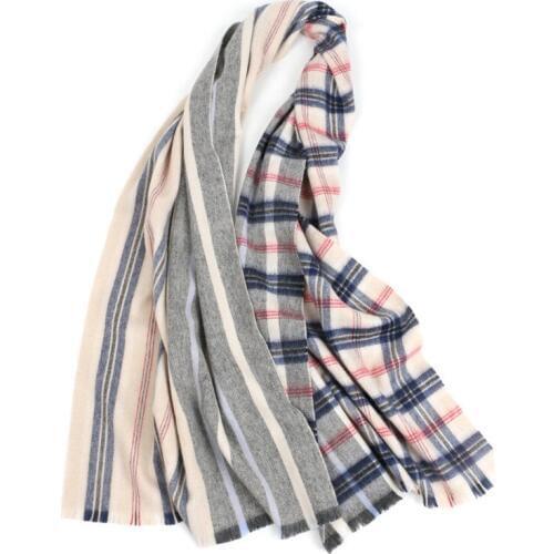 100%wool women thick England style striped plaid scarfs shawl pashmina 52x180cm small tassel grey camel multi-color