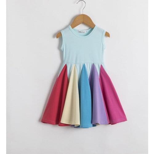 2021 New Rainbow Dress Kids Clothes Baby Flower Girl Dresses Elegant Cute Summer Short Sleeve Princess Dress Mesh Vestidos 2-7T