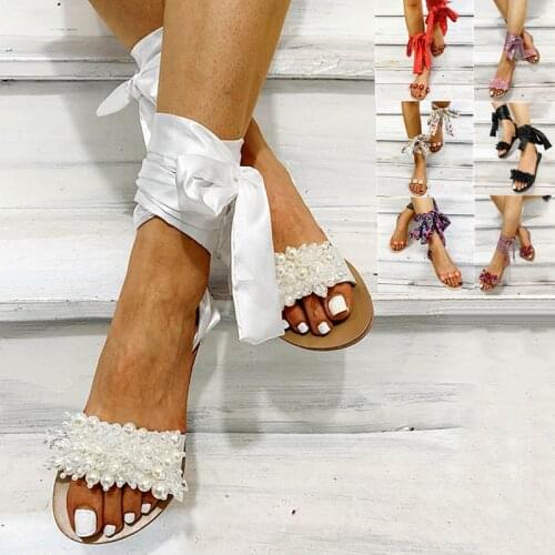 2021 Handmade Sandals Women Flat Sandals Ankle Strap Beaded Special Plus Size shoes for Women Beach Sandals