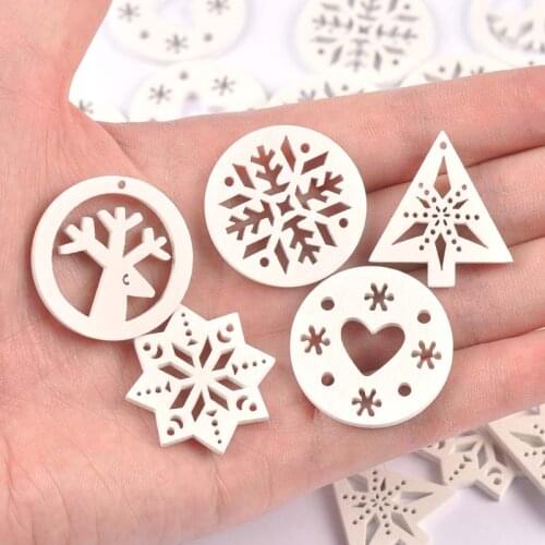 25pcs Wood Crafts white christmas trees/snowflake/deer DIY Scrapbooking For Wooden Ornament Home Decoration M2267